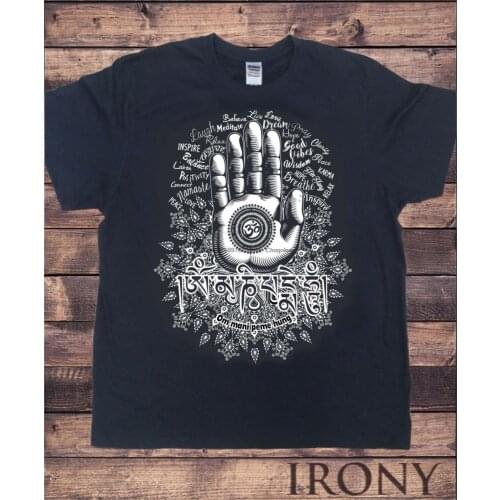 Men’s Black T-Shirt Hamsa Hand Quotes Namaste Meditation Om mani peme hung TS372