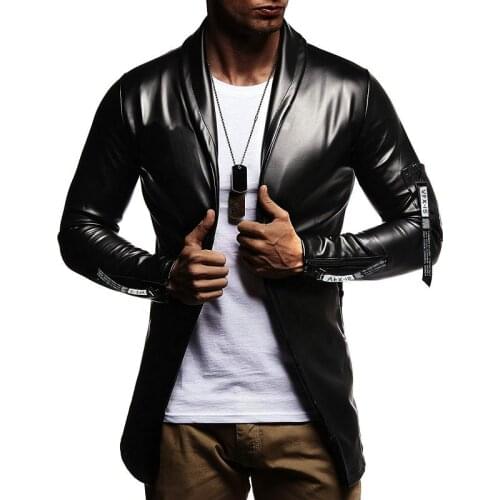 Mens 2019 autumn and winter new leather casual bright color clothing shop wind Slim PU leather blazer
