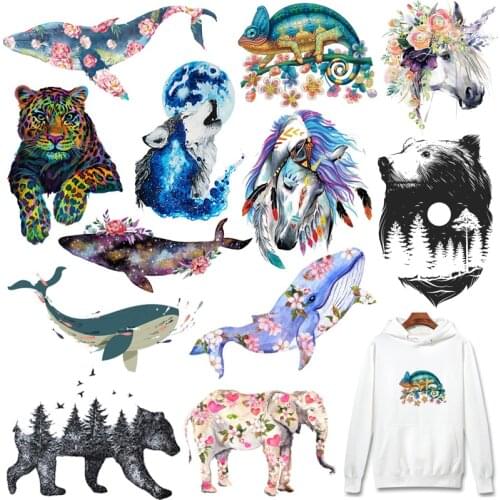 Prajna Animals Patch Iron On Patches Horse Heat Transfers Vinyl For Clothing Wolf Patch Thermal Stickers On Clothes DIY Applique