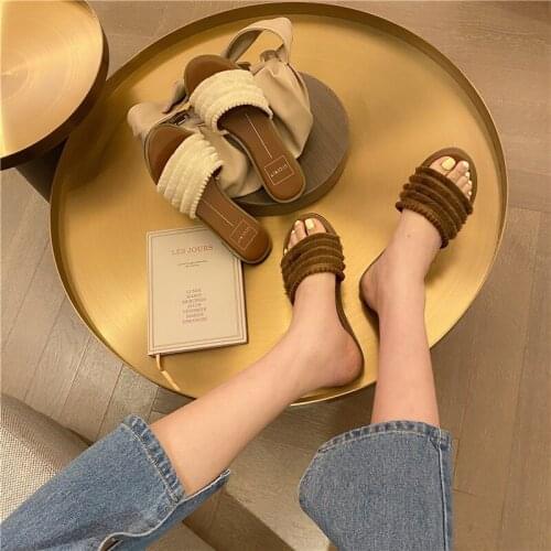 Shoes woman summer Fashion Solid color Square Toe Flip Flops Sandals Flat with Beach shoes slippers women summer dress shoes