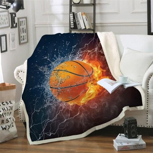 Basketball Bed Blankets,Thick Double-Layer Plush 3D Printed Blanket Throws for Bed Sofa,Burning Basketball Travelling Camping