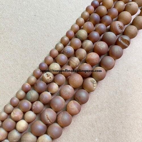 One Loose 25% Geode Druzy Matte Orange Evil Smile Mouth Agate Round Loose Beads 15" 6 8 10 12mm Pick Size For Jewelry Making DIY