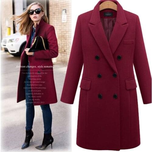 Autumn Winter Coat Women Casual Solid Wool Jackets Blazers Elegant Plus Size Double Breasted Long Outerwear Female Clothes