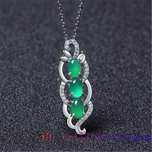 Jade Bean Pendant Gifts 925 Silver Zircon Chinese Amulet Charm Women Natural Crystal Gemstone Necklace Fashion Chalcedony