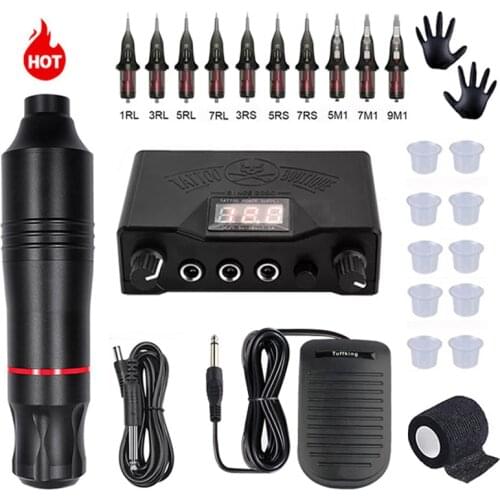 Professional Tattoo Rotary Pen Set Permanent Makeup Tattoo Machine Kit With Cartridges Needles Tattoo Studio Supplies