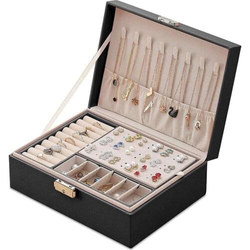 Leather Jewelry Box Snap on Jewelry Box for Women Girls Jewelry Organizer Storage Case with Two Layers Display