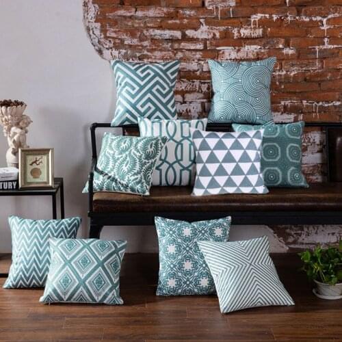 Blue Embroidered Cushion Cover Geometric Turquoise Decorative Pillow Case for Home Room Sofa Car Seat Decoration Supplies