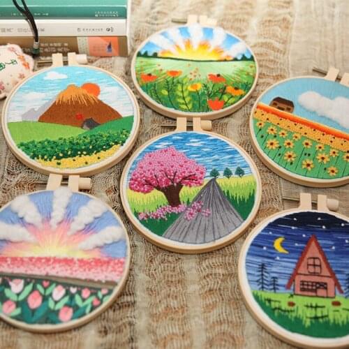 Mini Embroidery Starter Kit for Beginners Landscape Embroidery Kits DIY Embroidery Pattern Embroidery Set English Manual