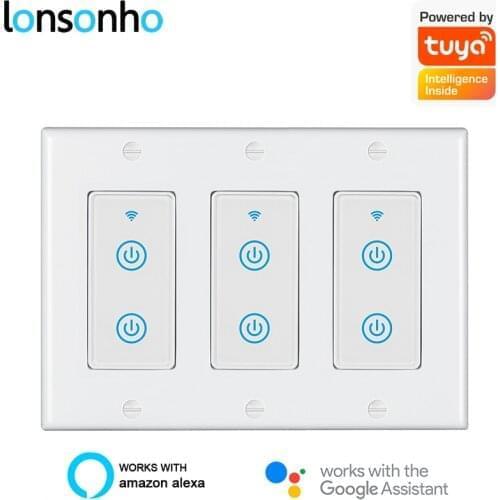 Lonsonho Smartlife Tuya Wifi Smart Switch US 2 4 6 Gang Touch Panel Wireless Remote Control Light Switches Alexa Google Home