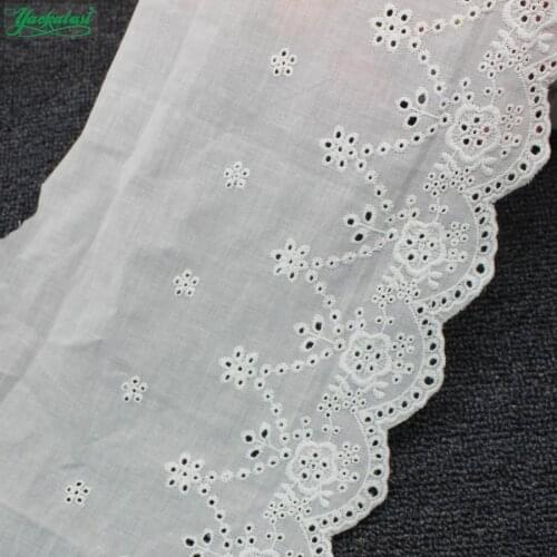 YACKALASI 10 Yds 100% Cotton Lace Eyelet Embroidered Fabrics Swiss Cotton Voile Appliqued 3D Flower Trims Diy NatureWhite 20cm