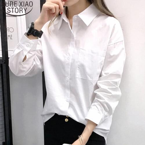 Women White Blouse Cotton Office Lady Casual Tops Oversize Shirts Autumn Turn Down Collar Blouse Long Sleeve Shirt Blusas 12652