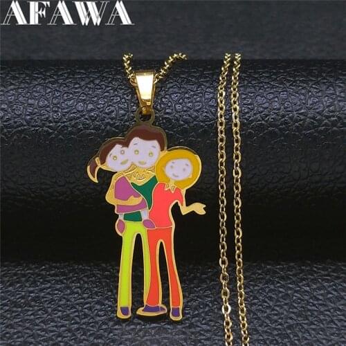 Family Dad Mom Gilr Multicolor Enamel Stainless Steel Necklaces Women Gold Color Choker Necklace Jewelry joyas mujer N9518S01