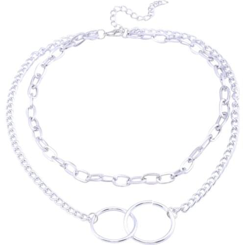 New Vintage Boho Fashion Multilevel Gold Silver Color Circle Pendant Necklaces For Women Thick Chain Necklace Jewelry