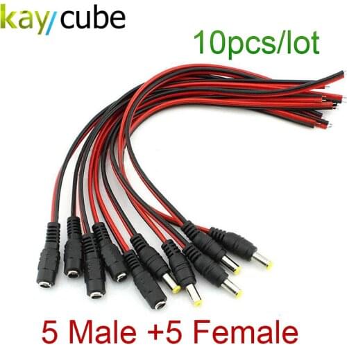 10pcs/Lot 2.1x5.5 Mm Male Female Plug 12V Dc Power Pigtail Cable Jack For Cctv Camera Connector Tail Extension 12V DC Wire