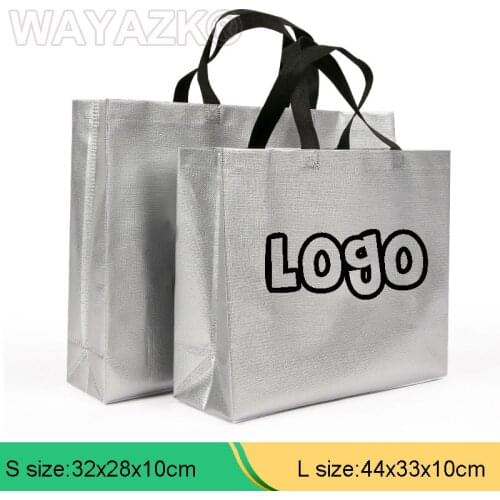100pcs/lot) personalized golden silver shopping bag with custom logo printed
