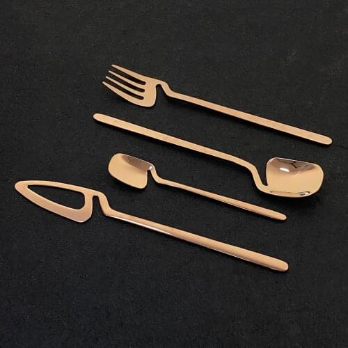 16Pcs Rose Gold Irregular Dinnerware Cutlery Set Kitchen Food Tableware Dinner Set 18/10 Stainless Steel Spoo Fork Knife Set