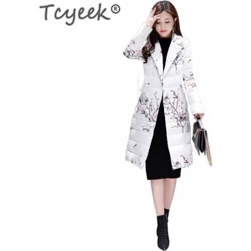 Tcyeek 2020 Fashion Womens Down Jacket 90% Duck Down Coat Female Ladis Long Floral Parka Thick Warm Doudoune Femme Hiver 81015