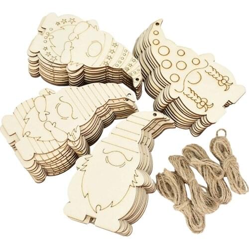 5/10pcs Blank Natural Santa Claus Wood Chip Xmas Tree Ornament Kids DIY Wooden Hanging Pendants Christmas Decorations For Home