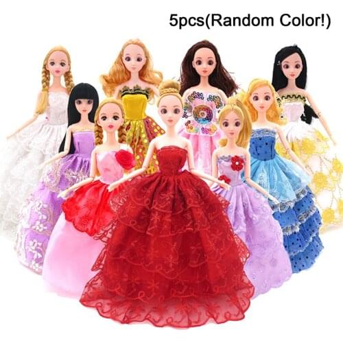 5Pcs Multicolor Original Barbie Doll Dress Toy Wedding Princess Party Dress Accessories Clothes for Barbie Doll Kids Toy