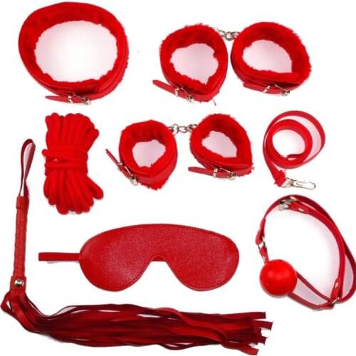 7pcs Bdsm Sex Bondage Kits Leather Handcuffs Whip Rope Slavery BDSM Set fetish Erotic Products Lovers Adult Sex Toys