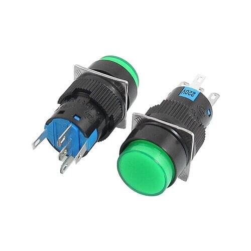 AC 220V Lamp 1NO 1NC Momentary Green Round Push Button Switch