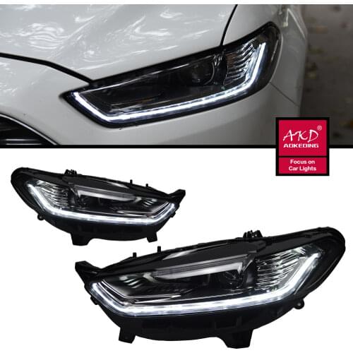 2 PCS AKD Car Goods For Ford Fusion Mondeo 2013-2016 Head lamp LED Headlight LED Dual Projector Headlights Replacement
