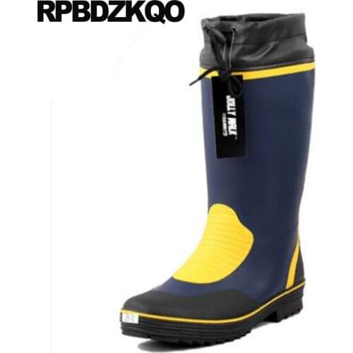 Casual Italian Fashion Rubber Fishing Boots Men Shoes Waterproof Stylish 2018 Rain Platform Designer Plus Size Blue Mid Calf