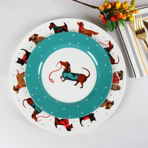 British Fine Bone China Hound Dessert Plates Royal Quality Tableware Creative Western Dish Steak Salad Fruit Plate Large Disc