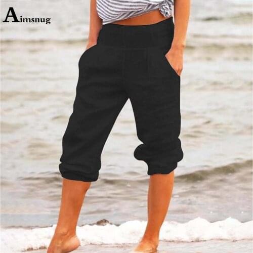 Plus Size 3xl Women Cotton Linen Pants 2021 New Summer Pockets Trouser Solid Casual Beach Pantalon Female Calf-Length Pants