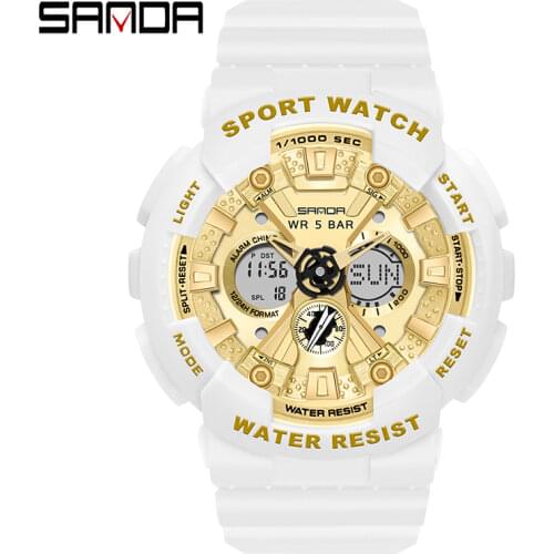 2021 SANDA Brand Quartz Digital Alarm Watch Ladies Fashion Dual Display Sports Watch Electronic Ladies Multifunction Clock 6068