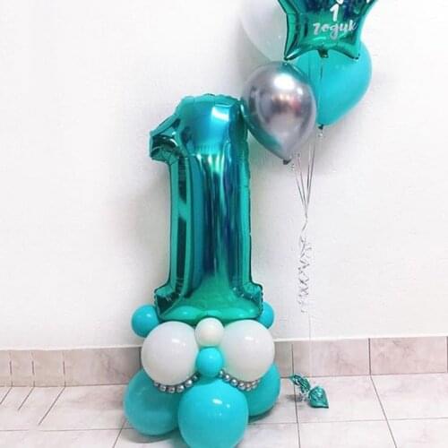 CYUAN 32inch Turquoise Foil Number Balloons 0-9 Digital Air Globos Birthday Party Decorations Kids Candy Blue Big Helium Balls