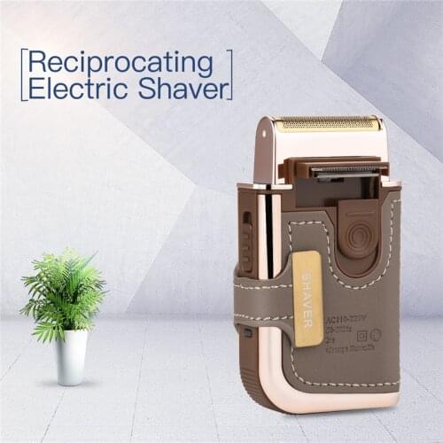 CkeyiN Electric Reciprocating Men Trims Shaver Razor Vintage Leather Wrapped Machine 1 Blade Trimmer for Face Shaving Barbeador