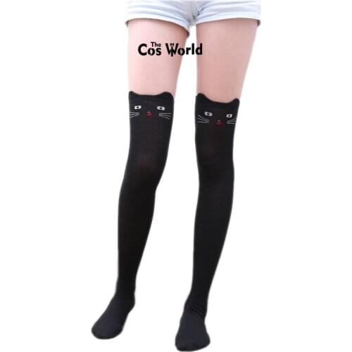 2 Colors Spring Summer Girls Student Cute Cat Animal Thigh Highs The Knee Stockings Long Socks For Anime School Uniform