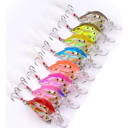 HiUmi 8Pcs Fishing Lures 3D Eyes Floating Laser Minnow Hard Aritificial Wobblers Crankbait Plastic Baits Pesca 8cm 9.38g