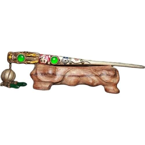 China Old Tibetan Silver Inlaid Emerald Hairpin