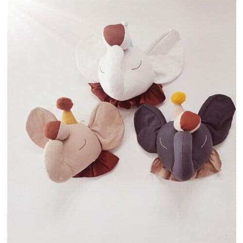Hot Baby Girl/Boy Room Decor Elephant Plush Toys Animal Heads Wall Decor For Children Nursery Room Home Decoration Soft Install
