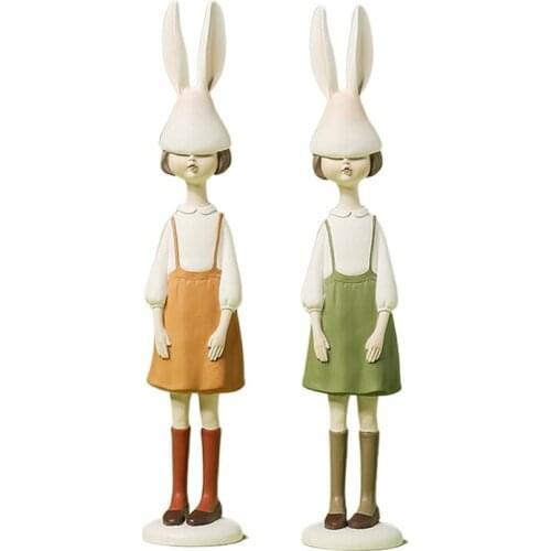 Lovely Girl Rabbit Sculpture Children Gift Tabletop Handicraft Decoration Room