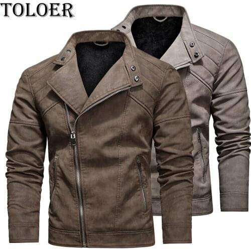 2021 Mens Fashion Leather Jacket Fleece Slim Stand Collar PU Coat Male Anti-wind Motorcycle Lapel Vintage Design Jackets Men 3XL