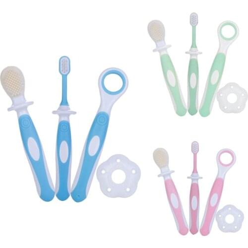Baby Toothbrush Set Infant Brushing Teeth Tongue Training Safety Cover Design Soft Healthy Teether Toddler Oral Care