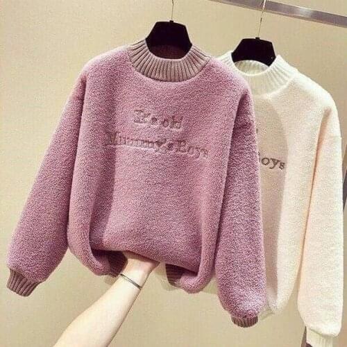 New lamb wool tops sweatshirt women large size pullover oversize Half high collar plus velvet 2020 winter hoodies