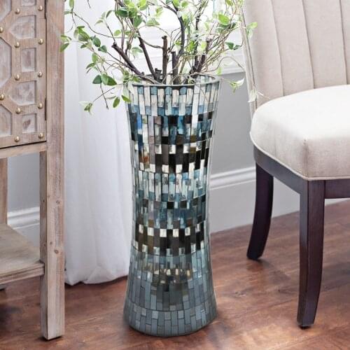 Shell mosaic flower vase handmade natural mother of pearl decor blue green shell vase for flowers 40cm