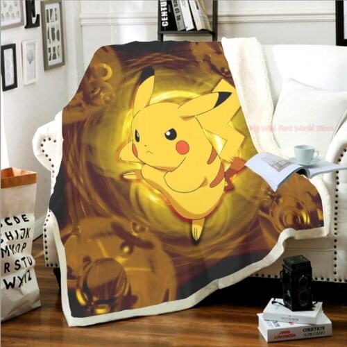 Pokemon Blanket Pikachu Throw Blanket Cartoon 3D Printed Anime Figure Fleece Blanket Carpet Kid Bedroom Rugs Birthday Gift