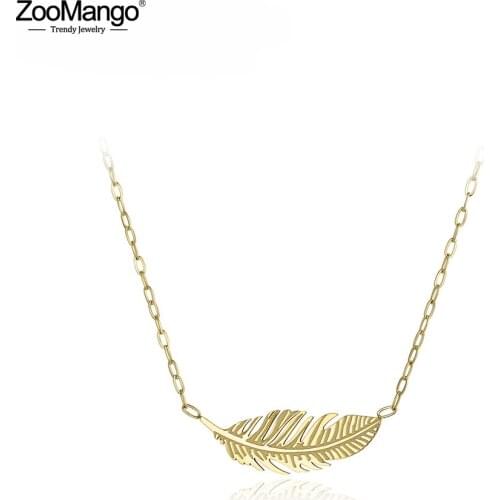 ZooMango Bohemia Stainless Steel Chain Choker Necklace For Girls Rose Gold Feather Pendant Neckalces Anniversary Jewelry ZN18032