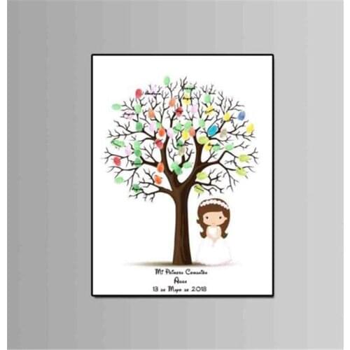 Personalized Mi Primera Comunion Fingerprint Baby Shower Guest Book Party Decoration Gift Gastenboek with Little Angel For Girl