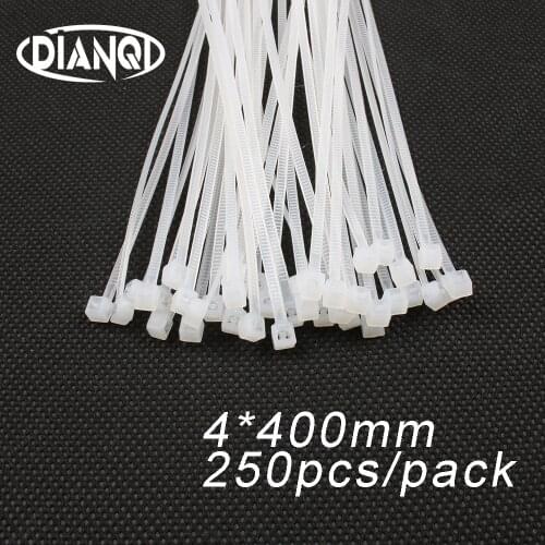 250pcs 4mm*400mm 3.6mm Self locking Nylon Cable Ties White color Plastic Zip Tie wire binding wrap straps UL Certified