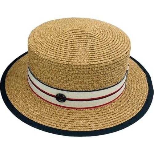 2021 New Summer Womens Boater Beach Hat Wide Side Female Casual Panama Hat Lady Classic Flat Bowknot Straw Sun Hat Women Fedora