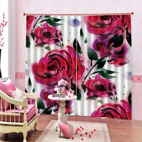 Modern Oil painting Rose Flowers Curtain Large Window For Warm And Romantic Wedding Room Bedroom Blackout Drapes Indoor Sets