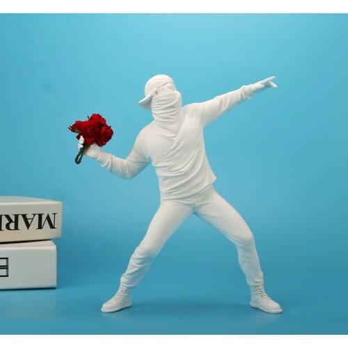 Resin Statue Crafts Banksy Flower Thrower Statue Bomber Home Decoration Accessories Modern Ornaments Collectible Figurines