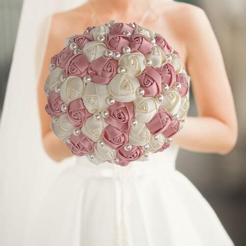 Wedding Bouquet Cream Satin Rose Artificial Flowers Wedding Bouquet de novia On Sale