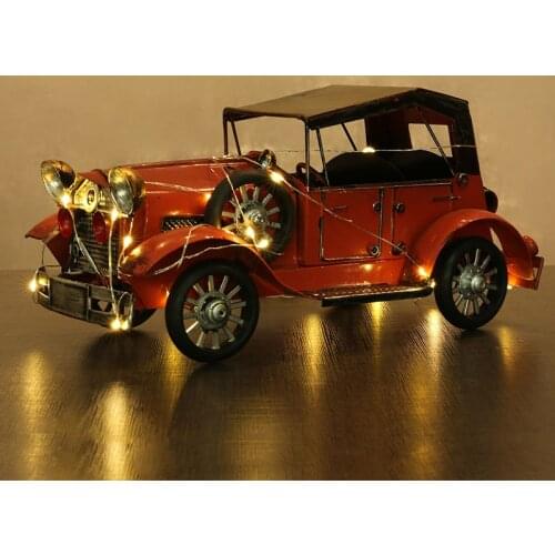 Luminous Vintage Car Model Metal Office Tabletop Decoration Home Decor Children Gift Toy Iron Craft Boy Birthday Gift